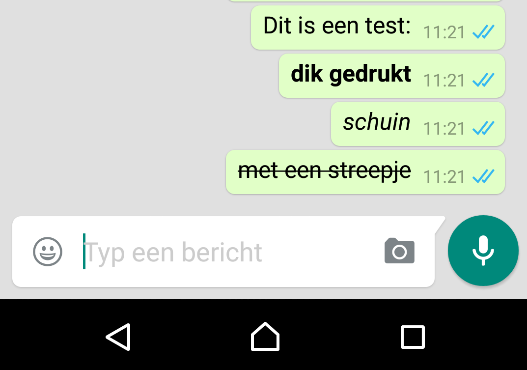 Je WhatsApp-berichten in bold, italic of doorgehaald.